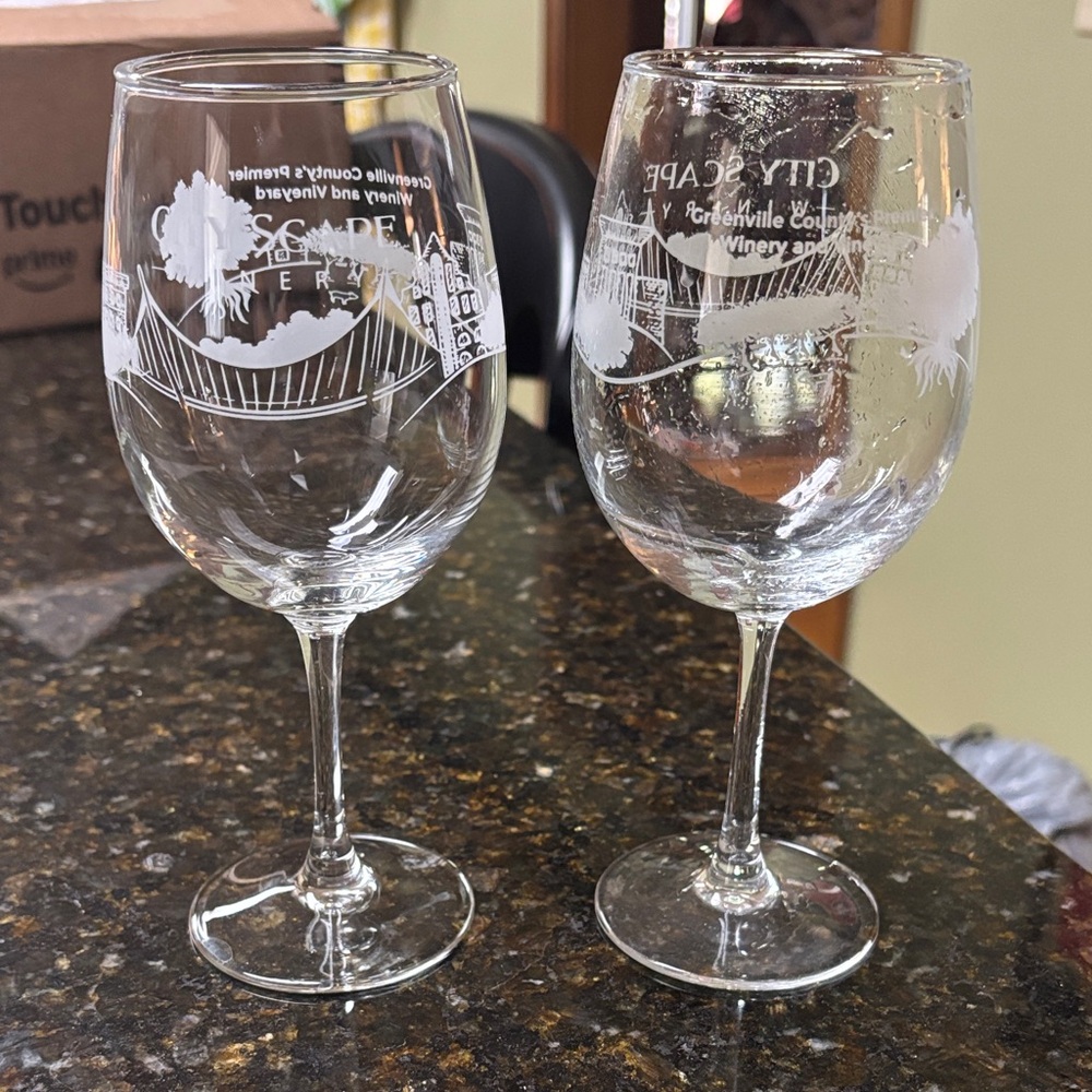 Cityscape Etched Wine Glass Set